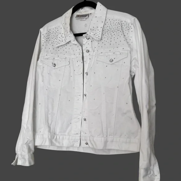 Vintage Christine Alexander White Rhinestone Studded Jean Jacket - Picture 3 of 10